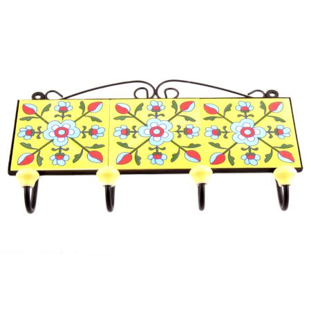 Yellow And Turquoise Tiny Flower Tiles Hooks